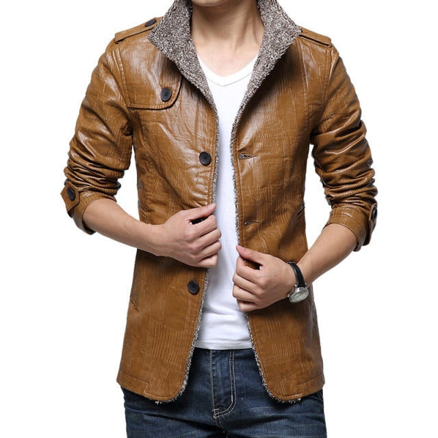 Waterproof Mens Leather Trench Coat Jacket