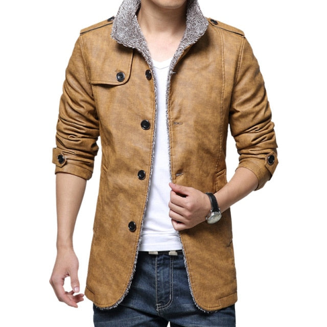 Waterproof Mens Leather Trench Coat Jacket