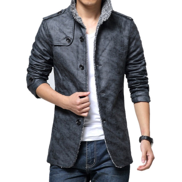 Waterproof Mens Leather Trench Coat Jacket