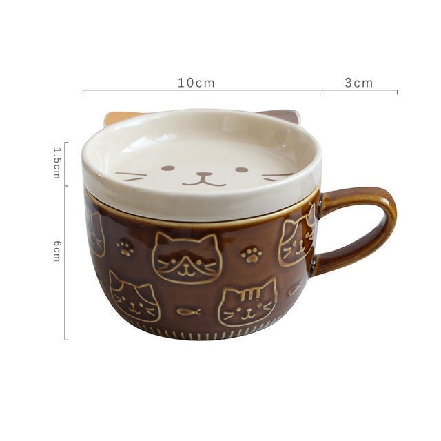 Adorable Kitty Ceramic Coffee Mug with Lid