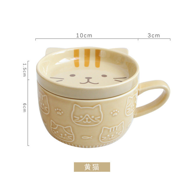 Adorable Kitty Ceramic Coffee Mug with Lid