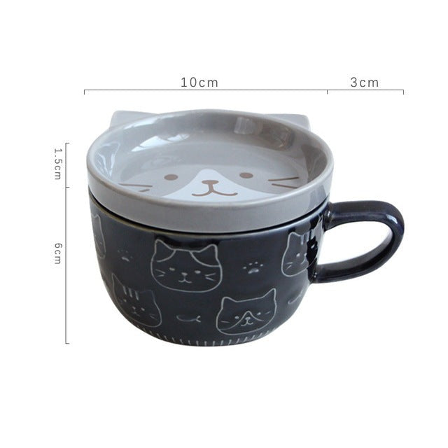 Adorable Kitty Ceramic Coffee Mug with Lid