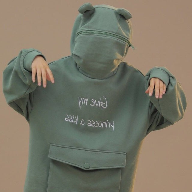 Asian Inspired Frog Long Sleeve Hooded Sweatshirt