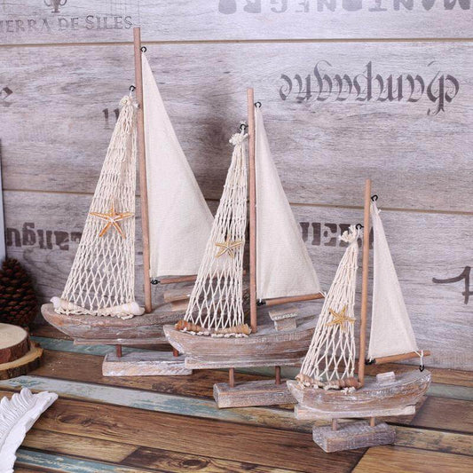 Vintage Nautical Wooden Sailing Boat Decor - Pexav