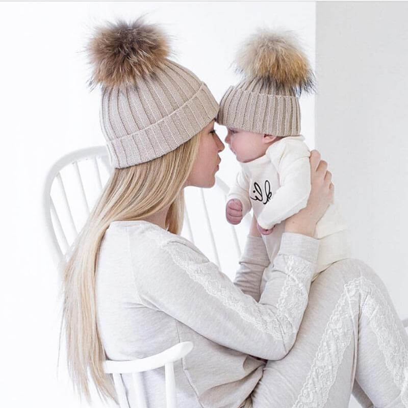 2 Pack Cute Mother Daughter Winter Knit Hats - Pexav