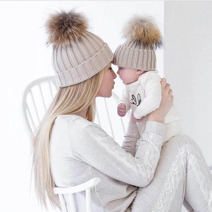 2 Pack Cute Mother Daughter Winter Knit Hats - Pexav