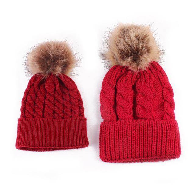 2 Pack Cute Mother Daughter Winter Knit Hats