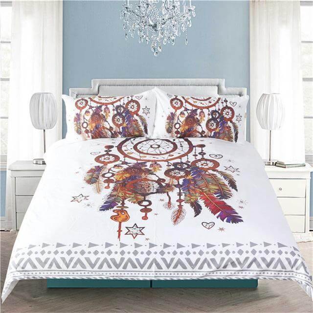 Soft 3pc Watercolor Dreamcatcher Feather Bedding Set - Pexav