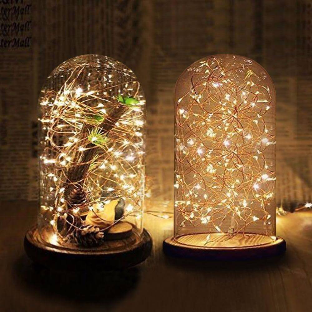 Festive Glass Dome Ornament Display with Wood Base - Pexav