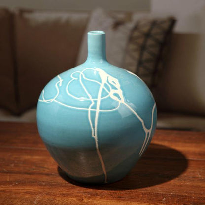 Stylish Home Decor White Blue Ceramic Vase