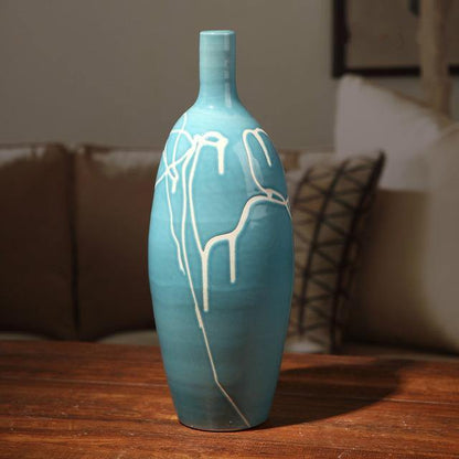Stylish Home Decor White Blue Ceramic Vase