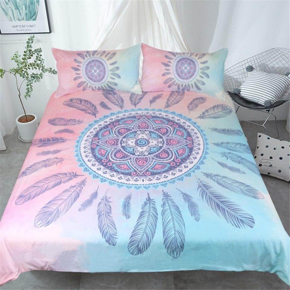 Soft Floral 3 Piece Bedding Set Pink Blue Duvet Cover - Pexav