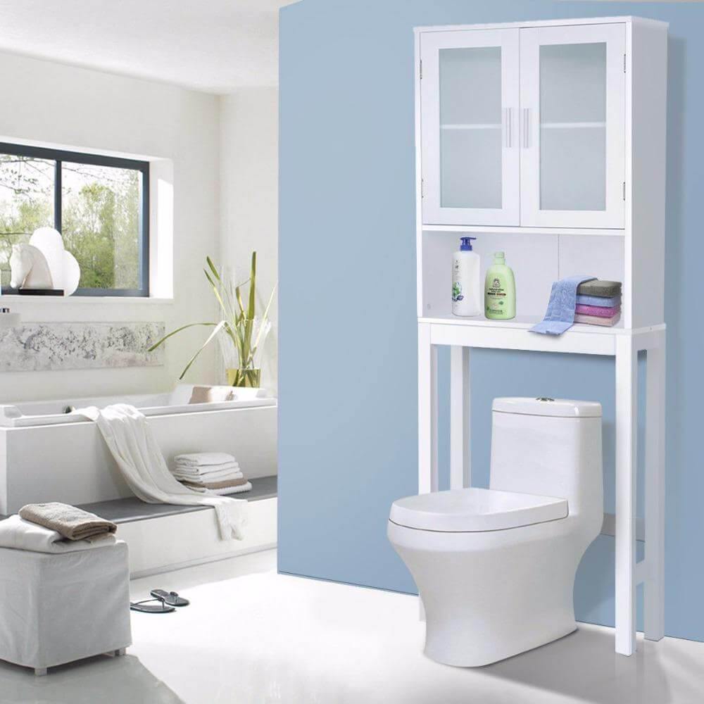 Space Saving White Bathroom Storage Cabinet Tower - Pexav