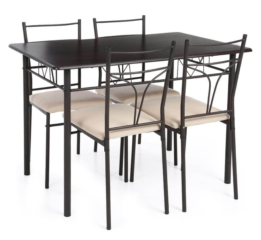 5PCS Contemporary Steel Dining Table and Chairs Set - Pexav