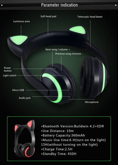 Cat Glowing Bluetooth Headphones - Balma Home