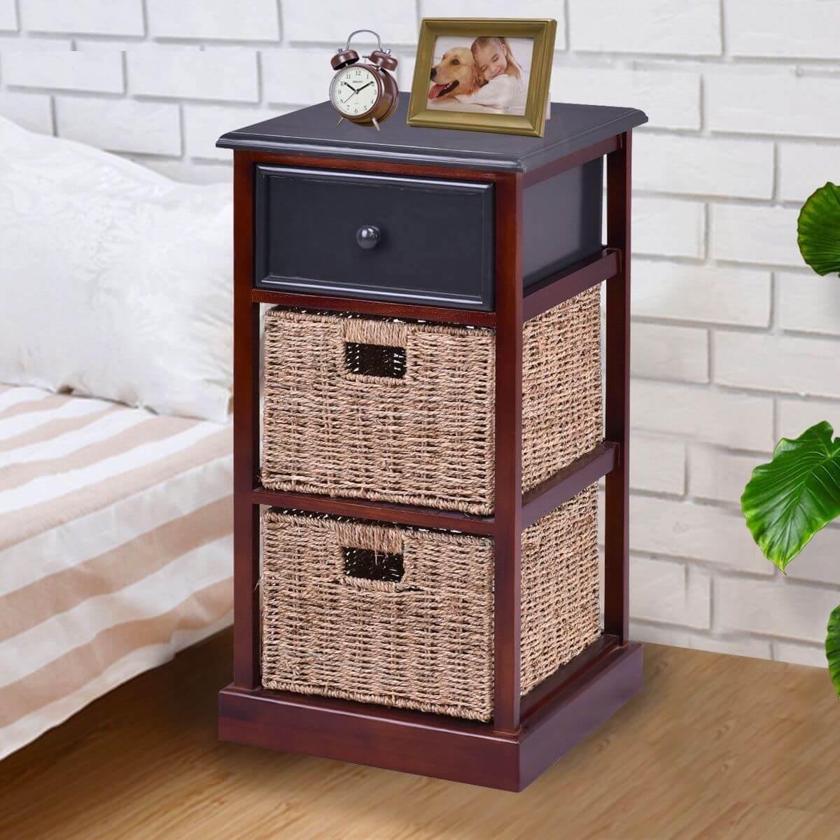 Sturdy 3 Shelf Wood Bedside Table with Storage - Pexav