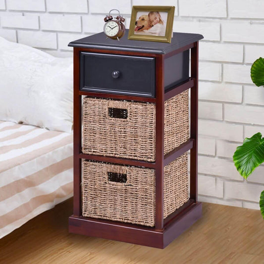 Sturdy 3 Shelf Wood Bedside Table with Storage - Pexav