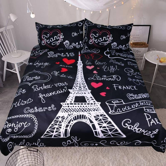 Soft Paris Eiffel Tower Black Bedding Duvet Cover Set - Pexav