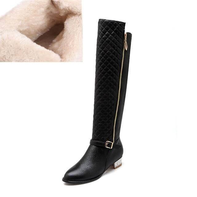 Luxury Faux Fur Block Heel Boots for Women