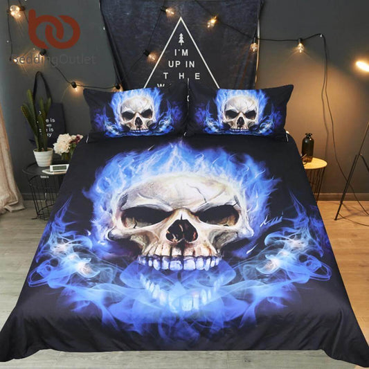 3pc Soft Blue Flame Pattern Bedding Set - Pexav