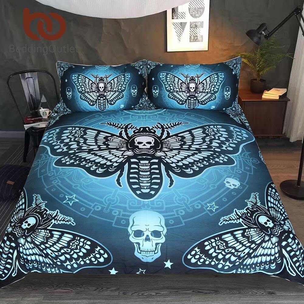 Trendy Skull Floral 3pc Bed Duvet Cover Set - Pexav