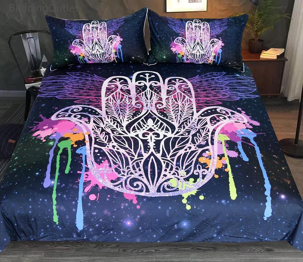 Soft 3pc Hamsa Hand Bedding Set Comfortable Duvet Cover - Pexav