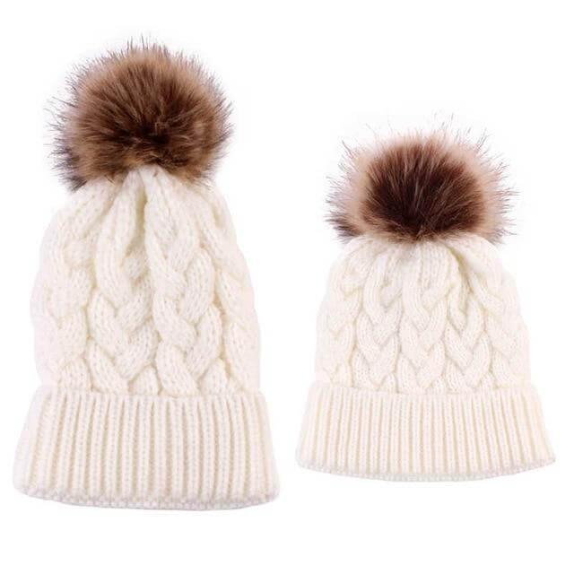 Soft Cozy Mother Baby Knitted Hats Set