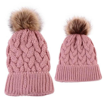 Soft Cozy Mother Baby Knitted Hats Set