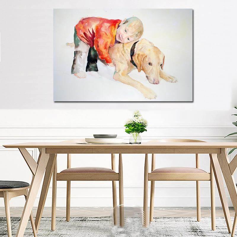Kid and Pet Lovely Home Decor Canvas Art - Pexav