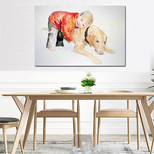 Kid and Pet Lovely Home Decor Canvas Art - Pexav