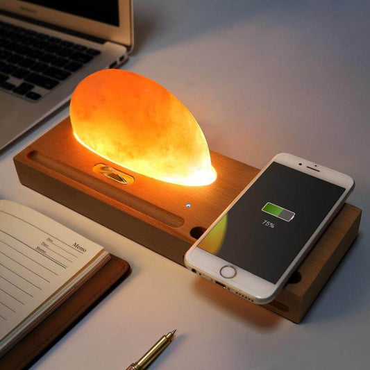 Natural Rock Salt LED Table Lamp with USB Charger - Pexav