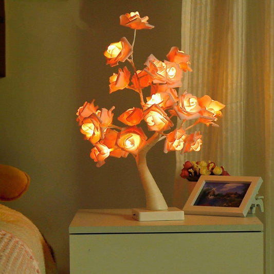 Soft Pink Blossom LED Table Lamp with Clock - Pexav
