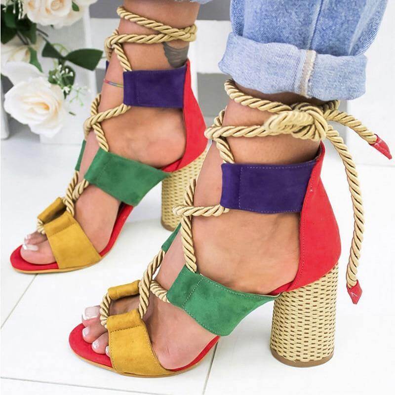 Tie Up Vibrant Strappy Summer Sandals - Pexav
