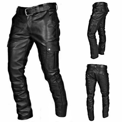 Men's Faux Leather Motorcycle Pants - Pexav