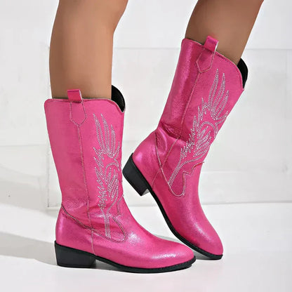 Comfortable Women's Western Boots with Faux Leather Upper - Pexav