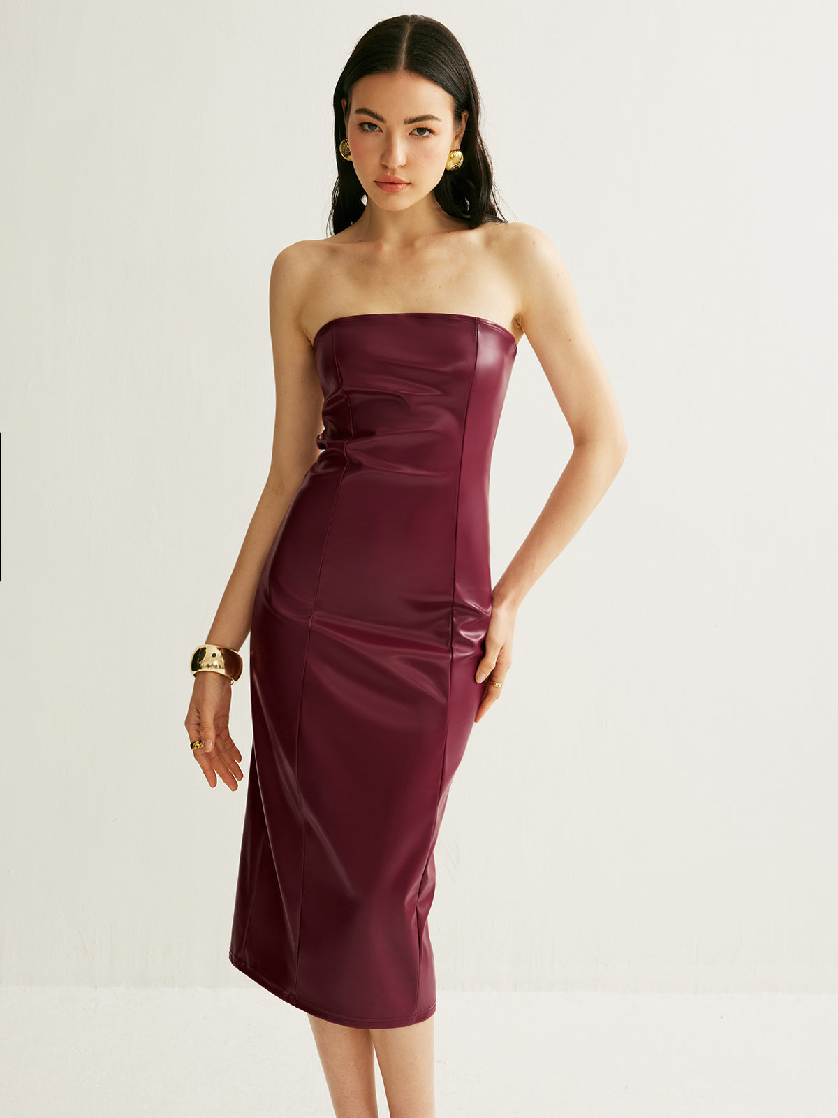 Sleek Off Shoulder PU Mini Dress