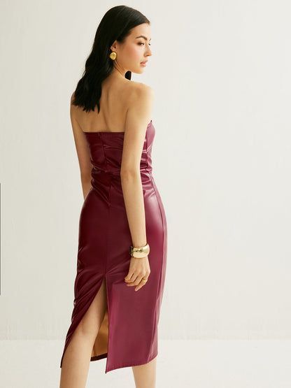Sleek Off Shoulder PU Mini Dress