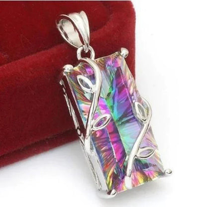 Rainbow Stone Tree of Life Pendant Necklace-Nora Luxe
