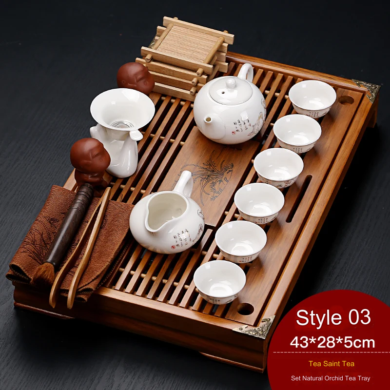 Traditional Asian Wooden Tea Serving Tray Set