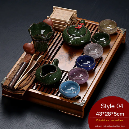 Traditional Asian Wooden Tea Serving Tray Set