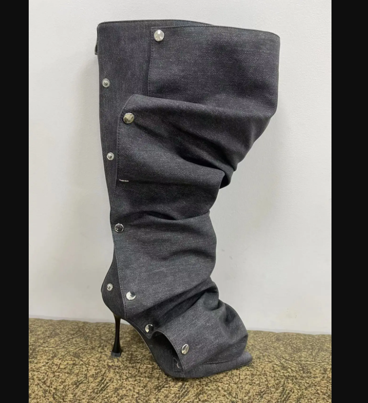 Tall Denim Jeans High Heeled Ankle Boots