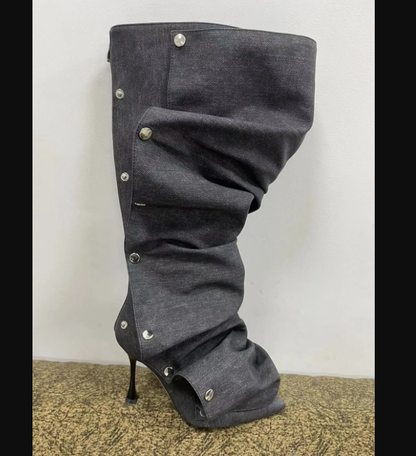 Tall Denim Jeans High Heeled Ankle Boots