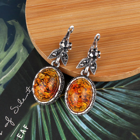 Vintage Floral Drop Earrings with Amber - Pexav