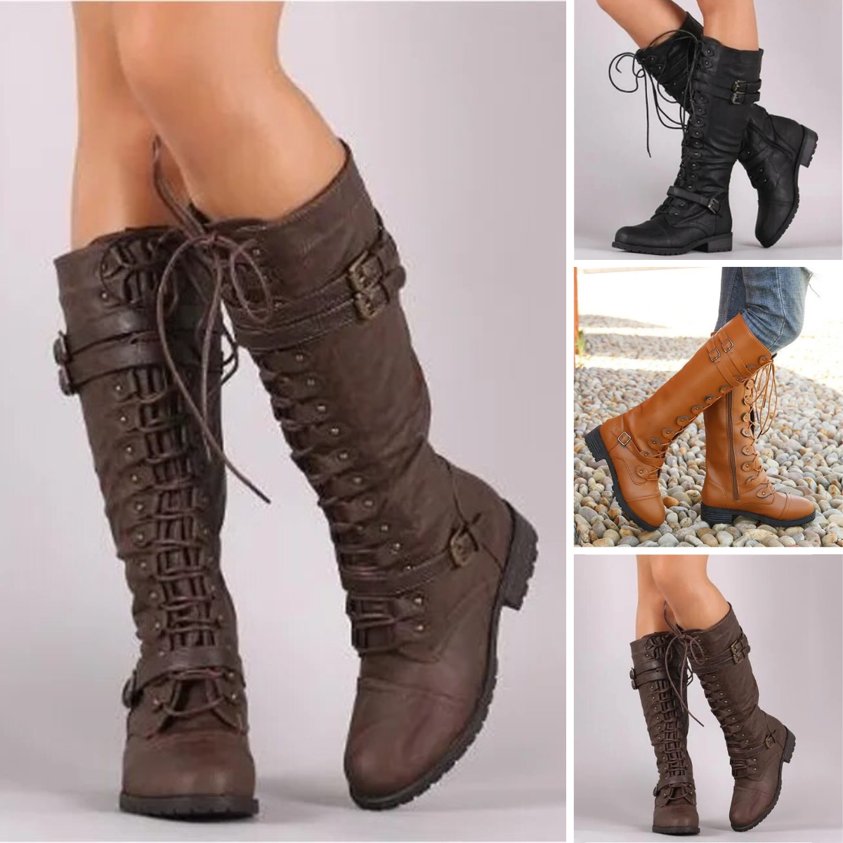 Retro Ladies Lace-up Boots with Buckle - Bella-Black-4.0-Nora Luxe