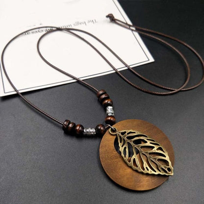 Retro Round Wooden Necklace | Unique Boho Style Jewellery-SHEET-Nora Luxe