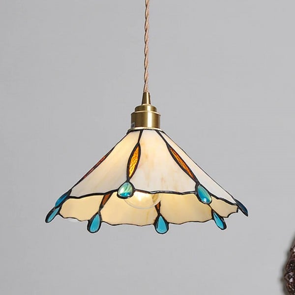 Vintage Tiffany Stained Glass Pendant Light