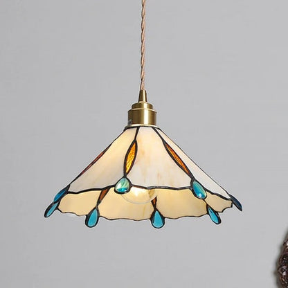 Vintage Tiffany Stained Glass Pendant Light
