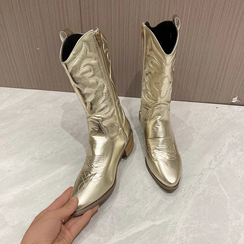 Retro Western Cowboy Ladies Boots - Daisy-Black-4.0-Nora Luxe