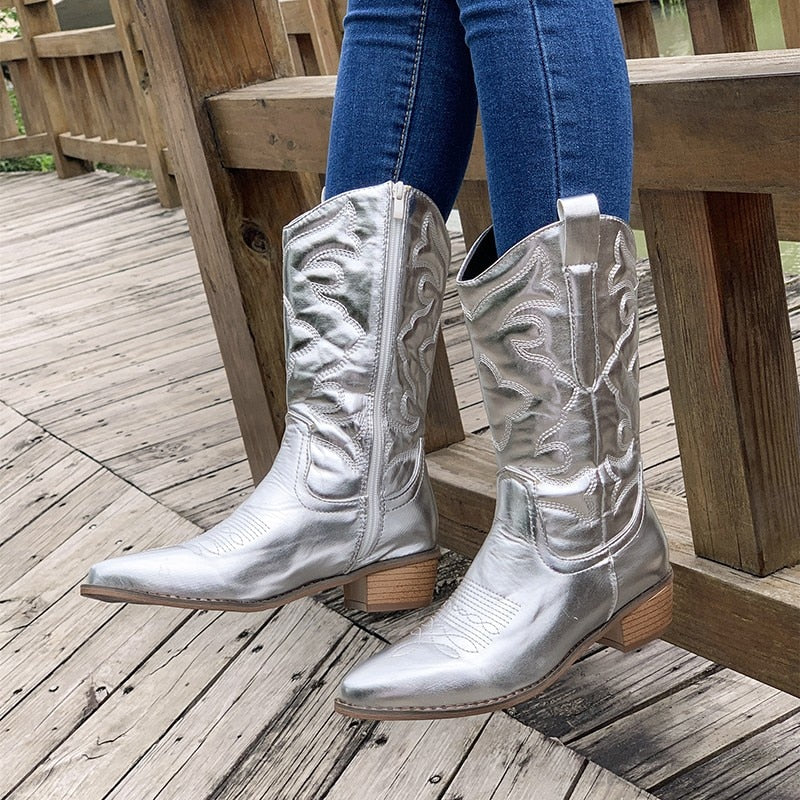Retro Western Cowboy Ladies Boots - Daisy-Black-4.0-Nora Luxe