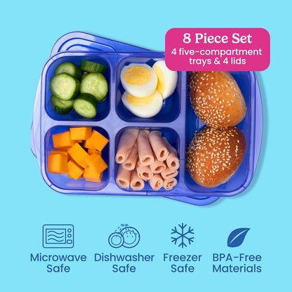 Reusable 5-compartment Food Storage Containers – 8-piece Set-Brightly colored-Nora Luxe